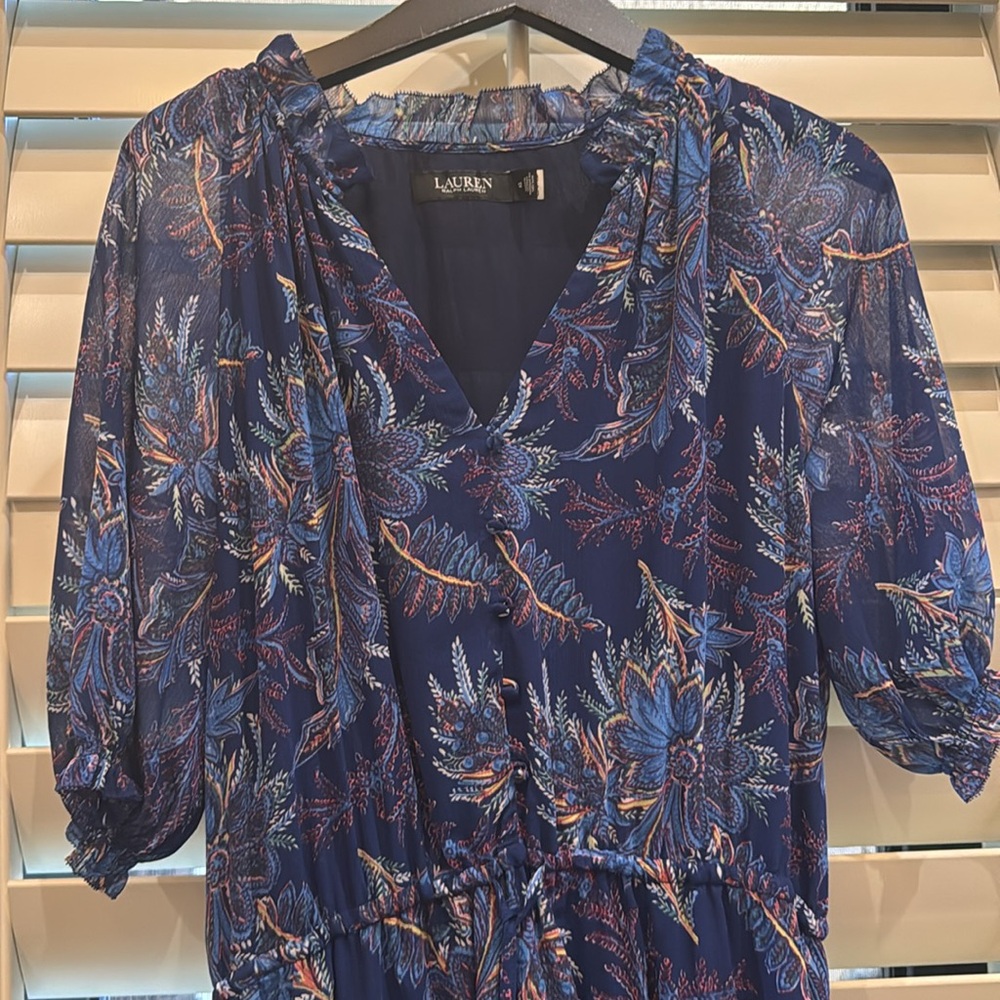 Ralph Lauren Sz 12 Blue Floral Dress - Picture 2 of 7